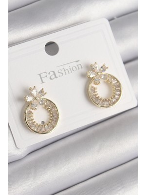 Ayder Timya Pirinç Gold Renk Zirkon Taşlı Halka Model Çiçek Figür Kadın Küpe - TJ-BKP9762 TG/Tmya1395 218713