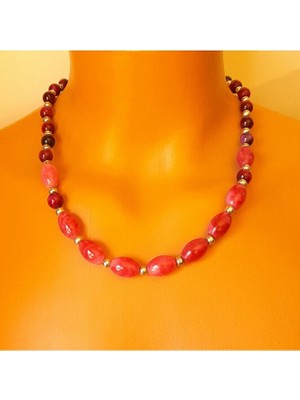 Asteria Elite Bordo Pembe Kaplan Gözü Pembe Ceyt Güç Bereket ve Uyanış Kolyesi