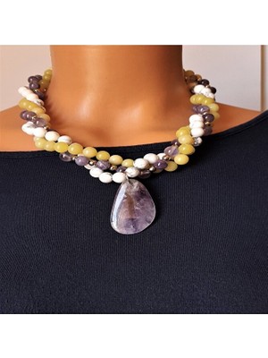 Asteria Elite Ametist Peridot Havlit Üçlü Kolye