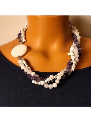 Asteria Elite Ametist Havlit Dumanlı Akik Zihinsel Berraklık, Iç Huzur ve Nazardan Koruma Kolyesi