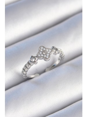 Ayder Timya Pirinç Gümüş Renk İncili Yonca Model Zirkon Taş Detaylı Kadın Yüzük - TJ-BYK3439 TG/Tmya1395 218651