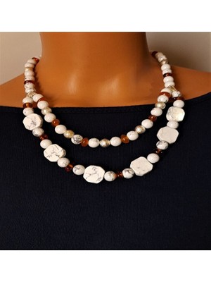 Asteria Elite Havlit Kehribar Iki Sıralı Huzur, Bereket ve Denge Kolyesi