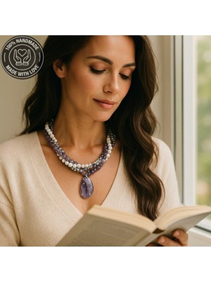 Asteria Elite Ametist Havlit Kristal Üç Sıralı Zihinsel Berraklık ve Ruhsal Uyanış Kolyesi