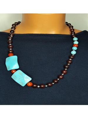 Asteria Elite Ud Ağacı Turkuaz Ceyt Uzun Kolye