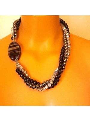 Asteria Elite Oniks Hematit Kristal 3 Sıralı Güç Şifa ve Nazar Koruma Kolyesi