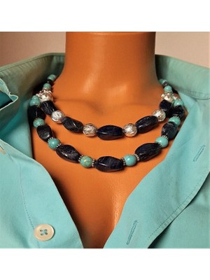 Asteria Elite Lapis Turkuaz Iki Sıralı Bilgelik ve Huzur Başarı Kolyesi