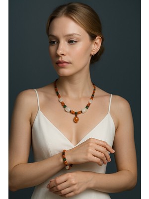 Asteria Elite Akik Kehribar Ud Ağacı Kolye Bileklik Seti