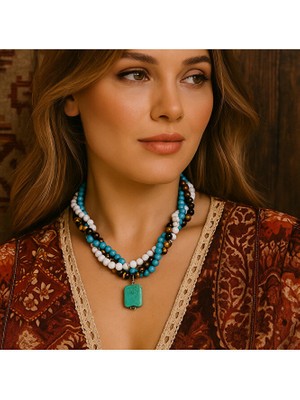 Asteria Elite Turkuaz Havlit Kaplan Gözü Ruhsal Farkındalık ve Nazardan Korunma Kolyesi