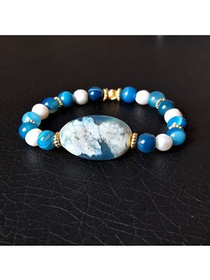 Asteria Elite Elit Kadın Serisi Mavi Akik Inci Bileklik