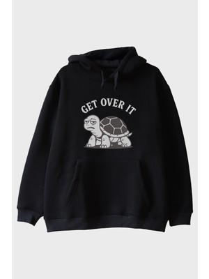 Nuugg Get Over It Kaplumbağa Baskılı Siyah Hoodie