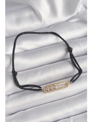 Ayder Timya Siyah Renk İpli Asansör Gold Messika Model Kadın Bileklik - TJ-BB6579 TG/Tmya1395 218787