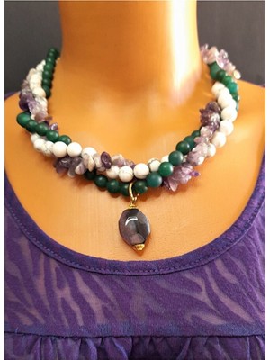 Asteria Elite Ametist Havlit Ceyt 3 Sıralı Huzur, Bilgelik ve Ruhsal Farkındalık Kolyesi