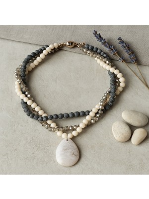 Asteria Elite Buzlu Siyah Akik Beyaz Akik Kristal 3 Sıralı Nazar Koruması, Zihinsel Berraklık ve Huzur Kolyesi