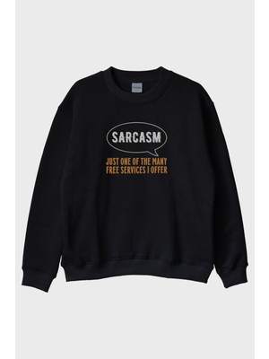 Nuugg Sarcasm Baskılı Tasarım Siyah Bisiklet Yaka Sweatshirt