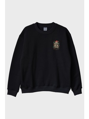 Nuugg Mutlu Yılbaşı Siyah Bisiklet Yaka Sweatshirt