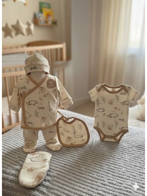 Yenidoğan 7'li Tilki Figürlü Battaniyeli Hastane Çıkışı Zıbın Takımı