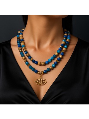 Asteria Elite Mavi Akik Sarı Jasper Iletişim Iç Huzur ve Denge Kolyesi