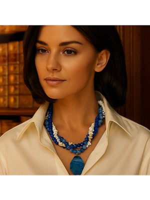 Asteria Elite Mavi Akik Havlit Kristal Iç Huzur ve Ruhsal Farkındalık Kolyesi