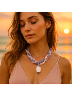 Asteria Elite Kuvars Kristal 3 Sıralı Şifa Arınma ve Enerji Kolyesi