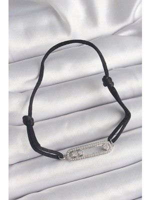 Ayder Timya Siyah Renk İpli Asansör Zirkon Taşlı Gümüş Messika Model Kadın Bileklik - TJ-BB6580 TG/Tmya1395 218788