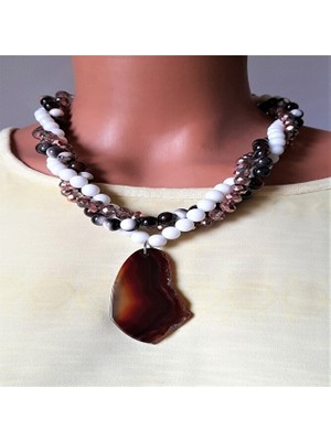 Asteria Elite Akik Kristal Üç Sıralı Huzur ve Nazardan Korunma Kolyesi