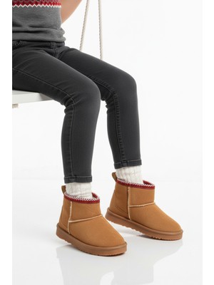 Cool Taba Süet Içi Kürklü Kız Çocuk Düz Bot