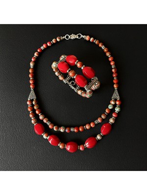 Asteria Elite Stres Azaltıcı ve Denge Için Imparator Jasper Bordo Havlit Kolye Bileklik Seti