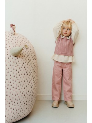 Magu Kız Çocuk Pudra Triko Yelek Gömlek ve Pantolon Takım