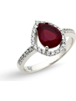 Oya Silver Damla Formunda Lal Taşlı Gümüş Kadın Yüzük [OYSY116]