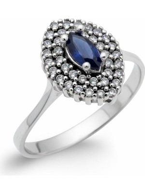 Oya Silver Marquise Kesim Safir Taşlı Kadın Gümüş Yüzük [OYSY123]