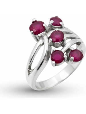 Oya Silver Yakut Taşlı Salkım Kadın Gümüş Yüzük [OYSY128]