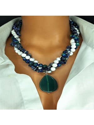 Asteria Elite Azurit Havlit Lapis Üç Sıralı Sezgi ve Zihinsel Berraklık Kolyesi