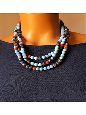 Asteria Elite Turkuaz Jasper Üç Sıralı Kolye