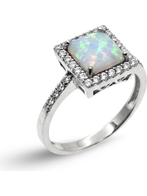 Oya Silver Kare Opal Taşlı Kadın Gümüş Yüzük [OYSY118]