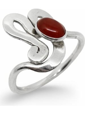 Oya Silver Doğal Akik Taşlı Tasarım Kadın Gümüş Yüzük [OYSY133]