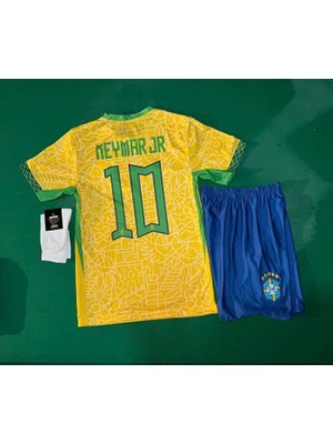 Alaturka Mix Brezilya 2023/24 Yeni Sezon Neymar Jr Çocuk Forması Şort Çorap 3'lü Set