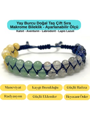 Yıldız Doğal Taş Sertifikalı Yay Burcu Doğal Taş Çift Sıra Makrome Bileklik