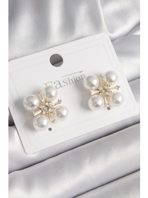 Ayder Timya Pirinç Gold Renk Zirkon Taşlı İncili Kadın Küpe - TJ-BKP9947 TG/Tmya1395 219060