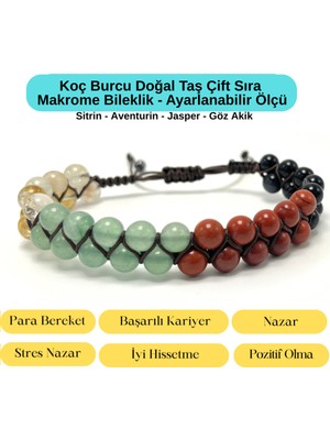 Yıldız Doğal Taş Sertifikalı Koç Burcu Doğal Taş Çift Sıra Makrome Bileklik