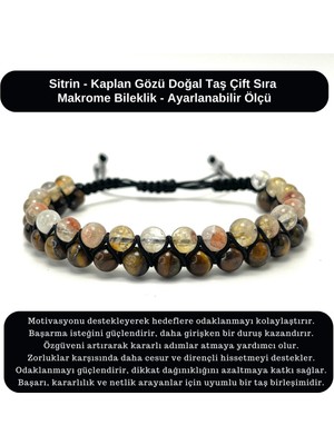 Yıldız Doğal Taş Sertifikalı Sitrin - Kaplan Gözü Doğal Taş Çift Sıra Makrome Bileklik