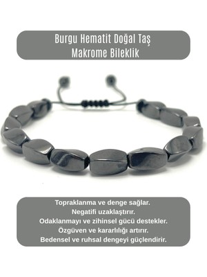 Yıldız Doğal Taş Sertifikalı Burgu Hematit Doğal Taş Makrome Bileklik