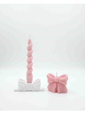 Yo&Ma Dekoratif Fiyonk Mum Seti – Şamdanlı Uzun Mum ve Fiyonk Form Mum