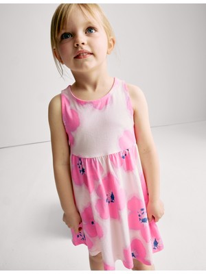 Marks & Spencer Saf Pamuklu Çiçek Desenli Elbise (2–8 Yaş)