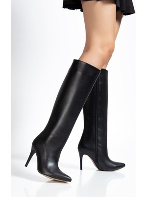 Zerenyus ZRİN-2007 Premium Ince Topuk Sivri Burun Siyah Fermuarlı Günlük Kadın Çizme