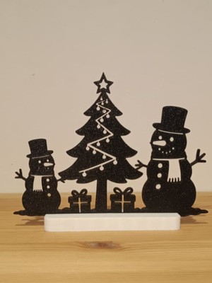 Kardan Adam ve Çam Ağacı Silüeti | Yılbaşı Temalı 3D Baskı Dekorasyon