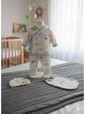 Yenidoğan 7'li Iş Makinesi Desenli Battaniyeli Hastane Çıkışı Zıbın Seti