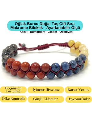 Yıldız Doğal Taş Sertifikalı Oğlak Burcu Doğal Taş Çift Sıra Makrome Bileklik