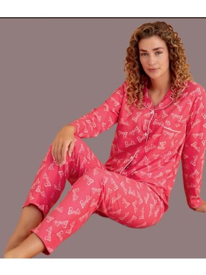 Süet Kumaş Uzun Kollu Desenli Kadın Pijama Takım