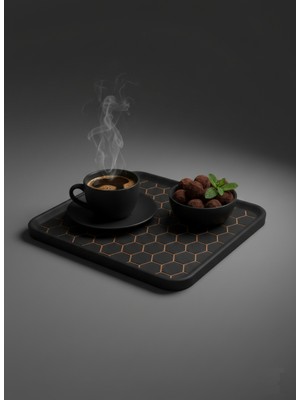 Lucylund Retro Tasarımlı Bal Peteği Desenli Siyah Plastik Tepsi 18,5cm x 24CM