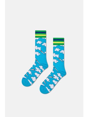 Happy Socks - Erkek Mavi Bulut Desenli Pamuklu Çorap